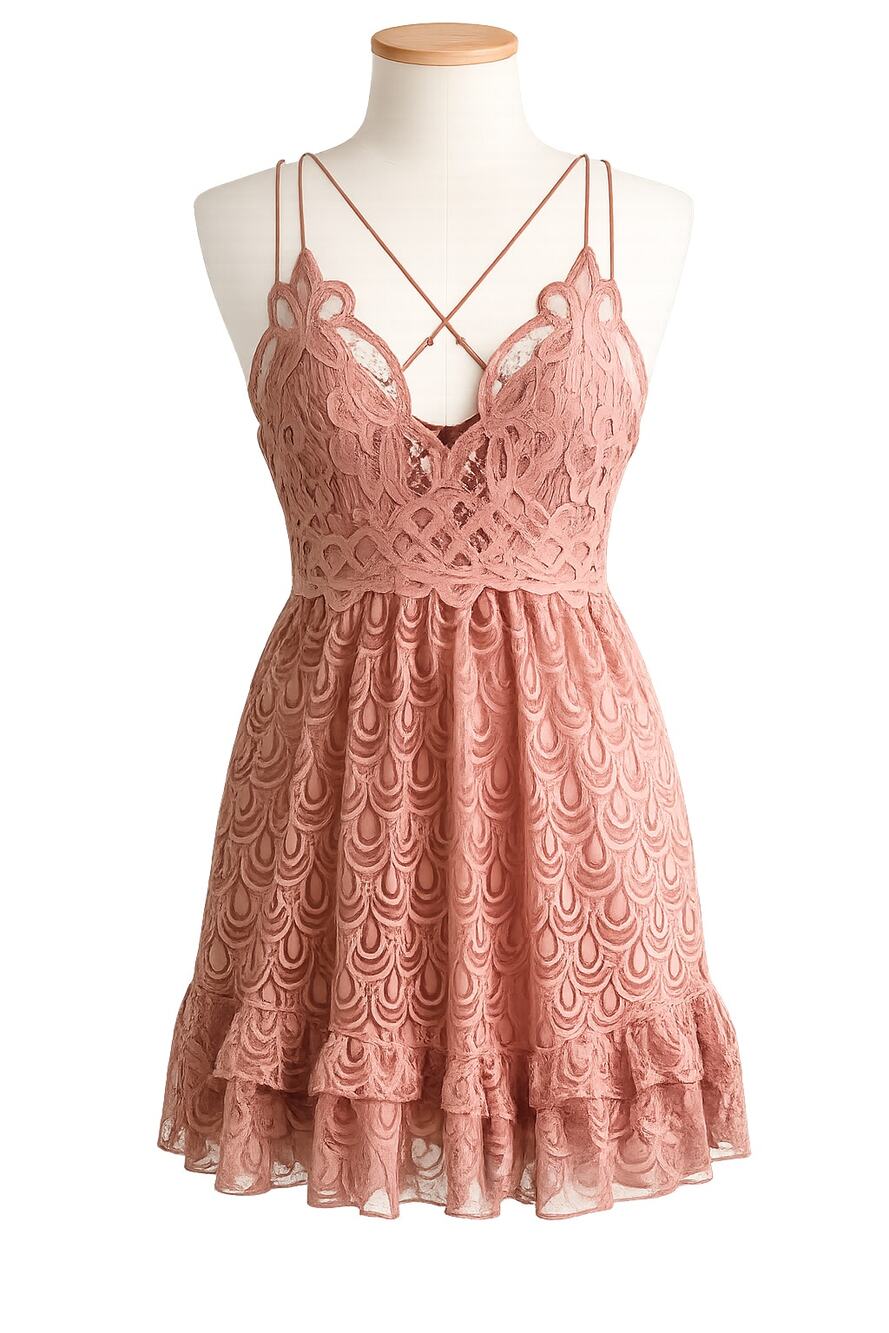 Free People One Adella Burnout Lace Mini Dress Mauve - Size S - Boho